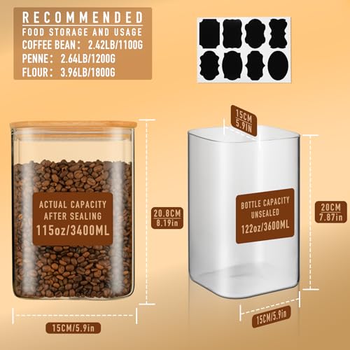 115oz Airtight Glass Square Storage Canister with Bamboo Lid Set of 1