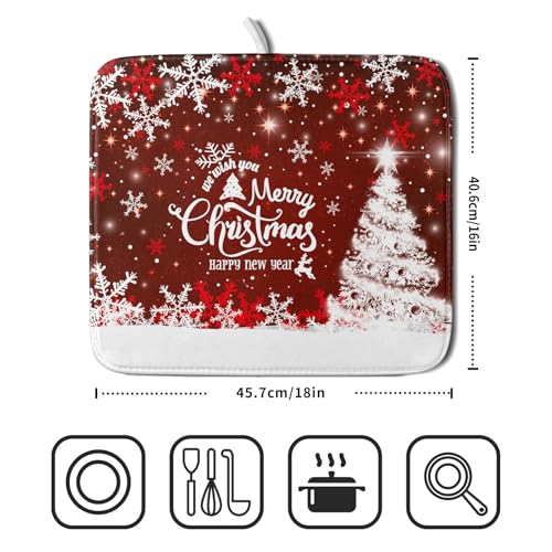 Happy New Year Red Dish Drying Mat for Kitchen Counter