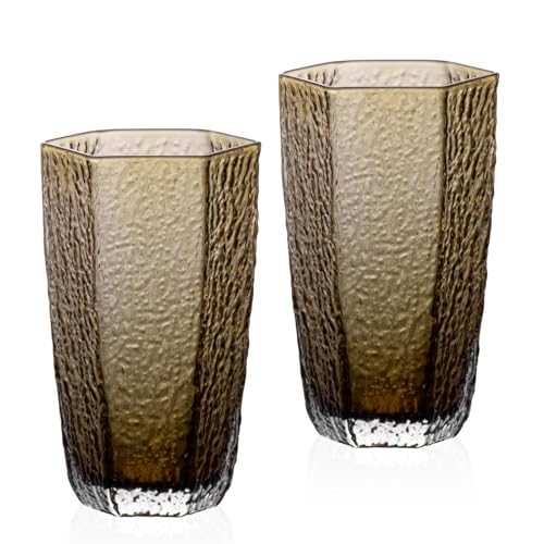 Amber Hexagonal Whiskey Glass Set (2 Count)