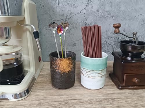 Stoneware Coffee Bar Utensil Holder Tea & Coffee Spoon & Stirrer Holder for Stir Stick Straw Teaspoon Holder Espresso Spoon Cup Small Utensil Jar