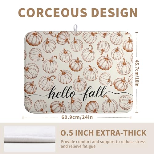 Hello Fall Dish Drying Mats Thanksgiving Pumpkin Dish Mat Autumn Drying Matt Dishes Dryer Pad for Kitchen Counter Absorbent Microfiber Washable Foldable Reusable 18x24 in