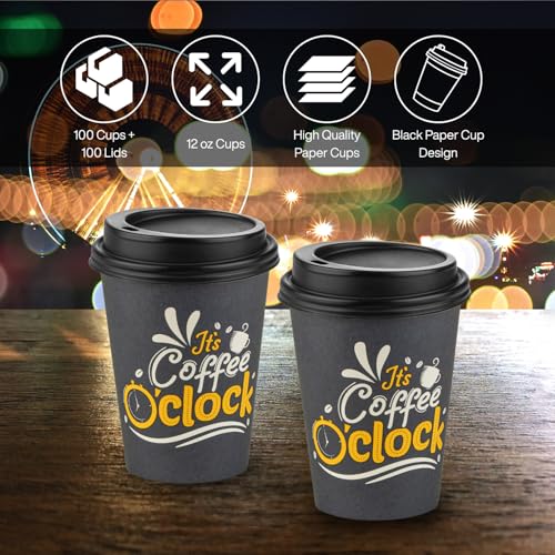 Disposable Coffee Cups with Lids (100 Count)
