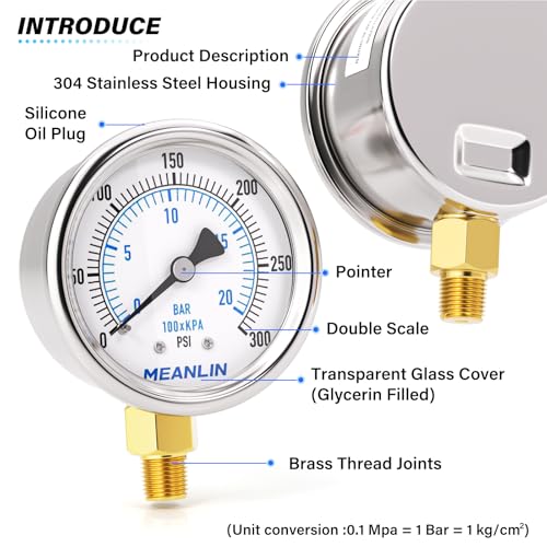 0~300Psi Dry Pressure Gauge Stainless Steel 1