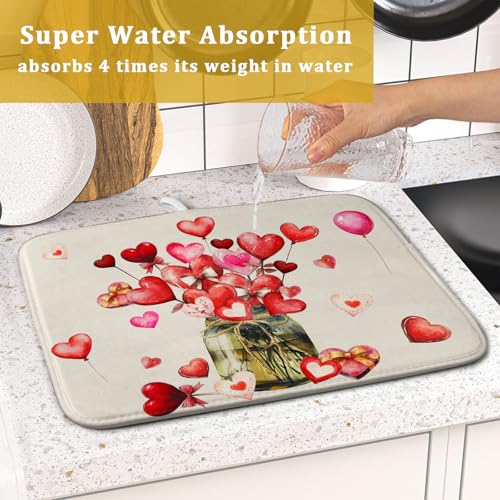 Valentine's Day Dish Drying Mat for Kitchen Counter