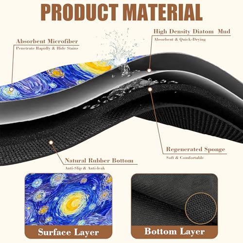 Starry Night Coffee Mat Absorbent Dish Drying Mat for Kitchen Counter Hide Stain Rubber Backed Coffee Bar Accessories Fit Under Espresso Machine Dish Rack