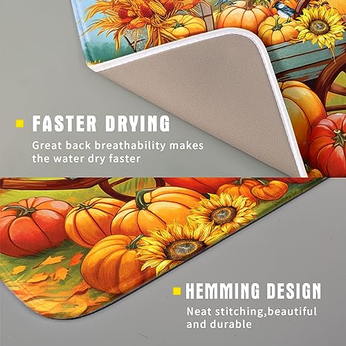 Thanksgiving Autumn Harvest Pumpkin Dish Drying Mat for Kitchen Counter