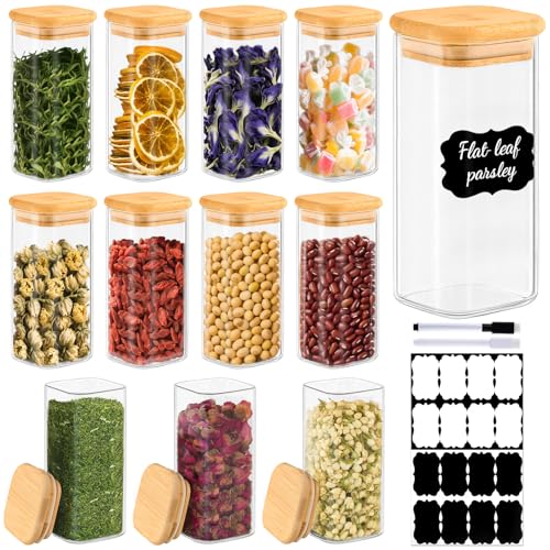 12 Pack 10 oz Square Glass Spice Jars with Lids and Labels (12 Count)