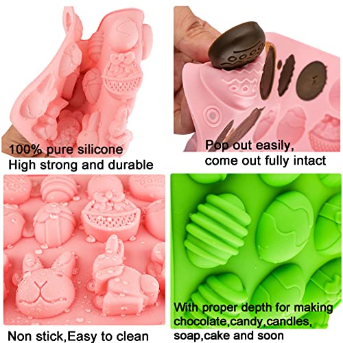 Easter Egg Silicone Mold for Chocolate 5 Packs Egg Shaped Mold Baking Pan for Easter Party Hot Chocolate Bombs Fondant Candy Jelly Dome Mousse Cake Topper Making (75 Count)