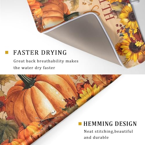 Faith FamilyFall Dish Drying Mat 16X18 Inch Thanksgiving Mats for Kitchen Counter Thanksgiving Autumn Harvest Pumpkin Dish Drying Mat Microfiber Dish Drying Pad Dish Rack Drainer Mat for Coffee Bar