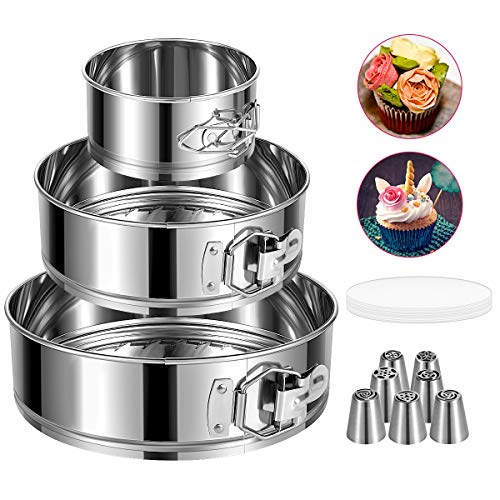 4/7/9-Inch Springform Pan Set, Removable Bottom, Stainless Steel (3 Count)