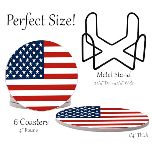 USA American Flag United States Round Coasters Set of 6