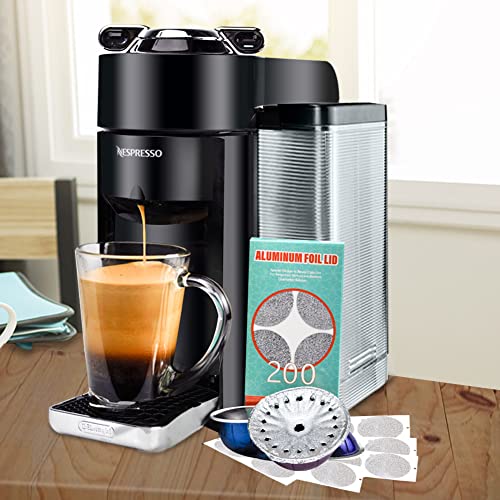 Aluminum Foils Lids to Reuse Vertuoline Capsules Coffee Pods Compatible with Nespresso VertuoLine Machine 64mm (200 Count)