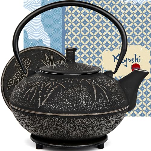 85 Oz XXL Black Bamboo Cast Iron Teapot