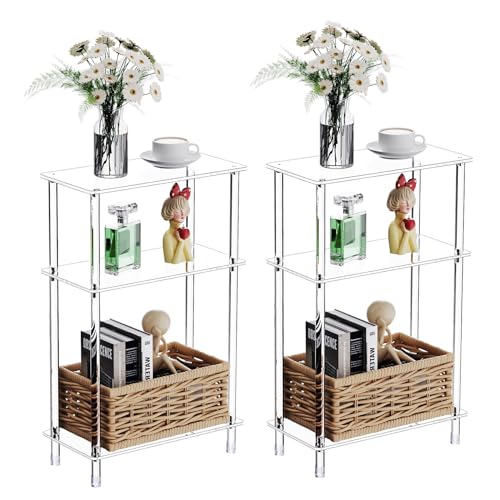 Clear Acrylic Narrow Side Table Set of 2 for Small Spaces (2 Count)