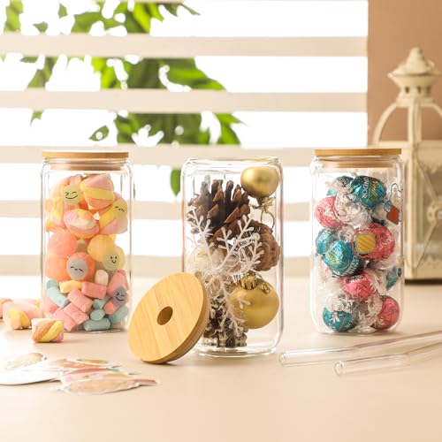 16 Pack Glass Cups with Lids and Straws 16 oz (16 Count)