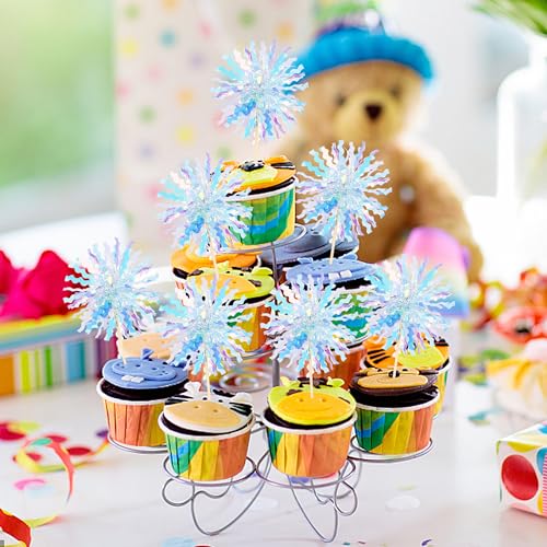 30 PCS Foil Firework Cupcake Toppers Sparkle Tinsel Cupcake Picks Happy Birthday Cake Toppers Drink Stirrers Cocktail Food Fruit Toothpicks for Baby Shower Wedding Party Decorations Supplies Blue (30 Count)