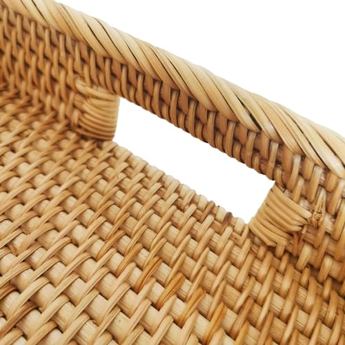 17 Inch Large Rectangular Rattan Serving Tray with Handles