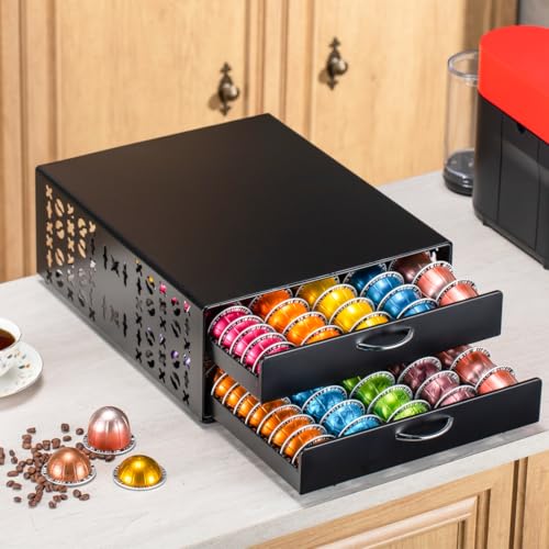 for Vertuo Pod Holder Coffee Pod Storage for Nespresso Pod Organizer Large Capacity Fits All Size Vertuo Pods 2 Tier Drawer