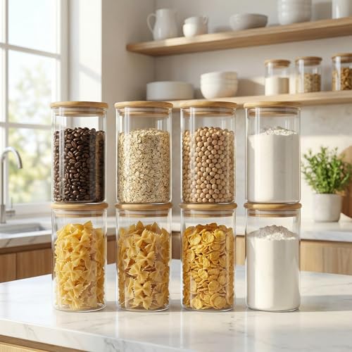Glass Jars with Bamboo Lids 28 floz [Set of 8] (8 Count)