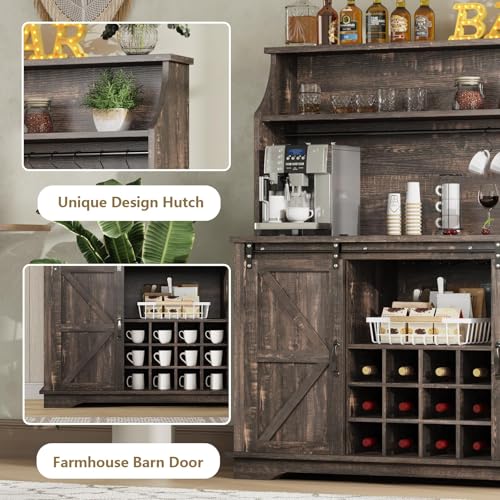 55" Farmhouse Coffee Bar Cabinet with 3 Tier Storage Hutch