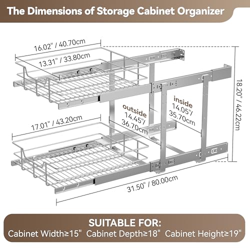 2 Tier Pull Out Cabinet Organizer 15" W X 17" D