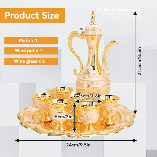 Gold Tea Set Vintage Coffee Pot Set with 6 Cups and Tray