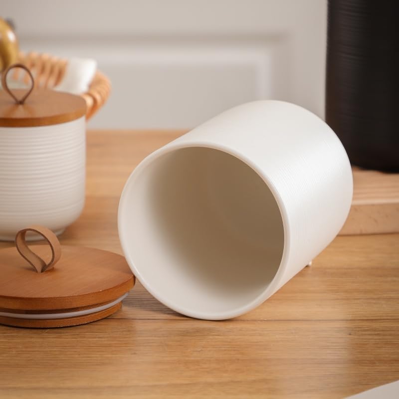 Food Storage Jar Strong Ceramic Canisters With Airtight Wooden Lid 44 oz