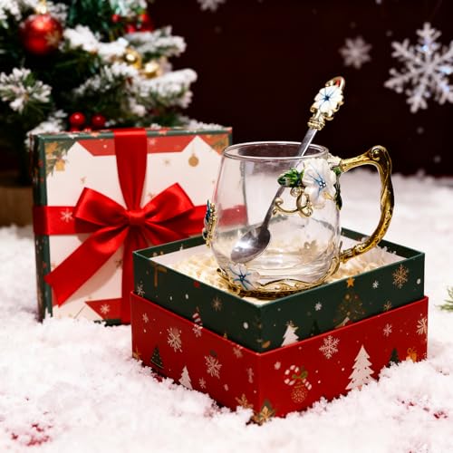 Glass Coffee Tea Mug Set For Mom Butterfly Rose Design