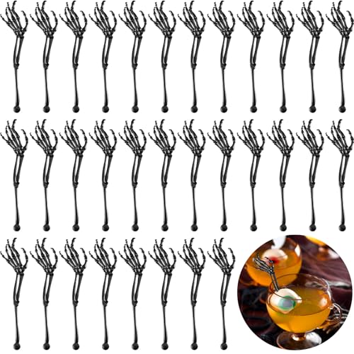 100 Pcs Halloween Swizzle Sticks Skeleton Cocktail Garnish