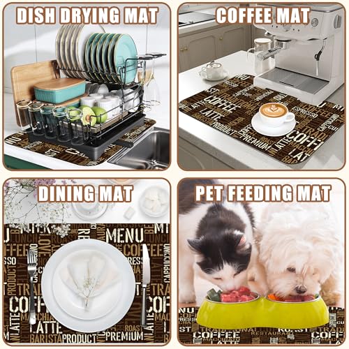 Vintage Coffee Cup Coffee Mat Absorbent Dish Drying Mat for Kitchen Counter Hide Stain Rubber Backed Drying Rack Pad Fit Under Espresso Machine Cafe Table Decoration