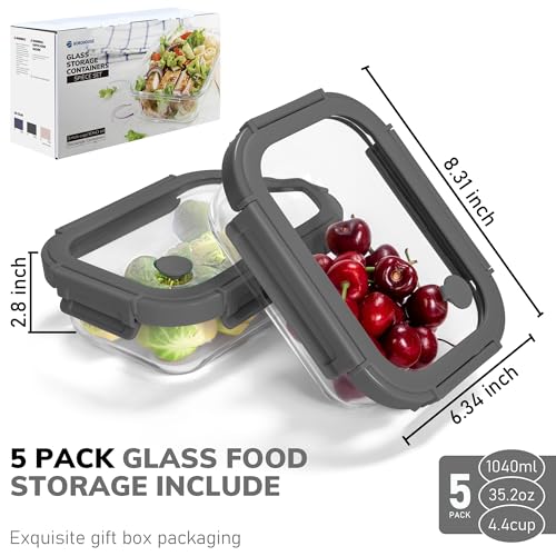 5 Pack Borosilicate Glass Containers with Tempered Glass Lids (5 Count)