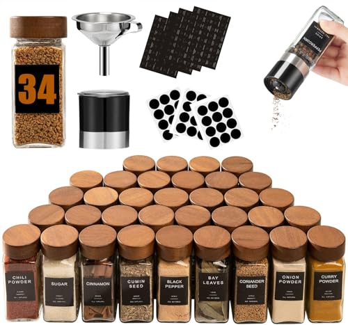 Glass Spice Jars with Labels (34 Count)