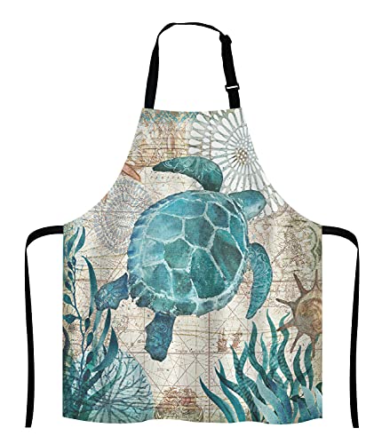 Nautical Green Sea Turtles Beach Bib Apron with Adjustable Neck for Men Women