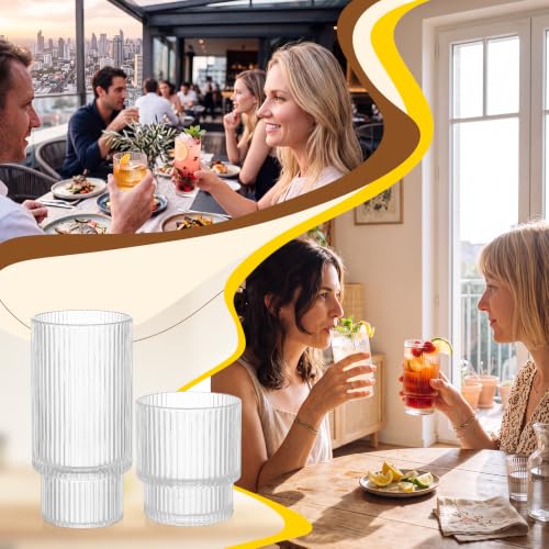 24 Ribbed Drinking Glasses Set (24 Count)