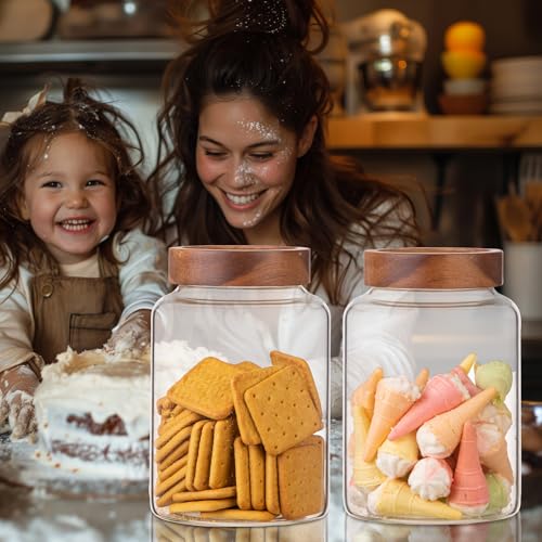 2 PCS Large Glass Jars with Wooden Airtight Lid 60 oz