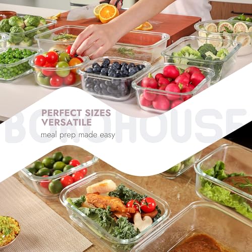 10 Pack Glass Food Storage Containers with Tempered Glass Lids (10 Count)