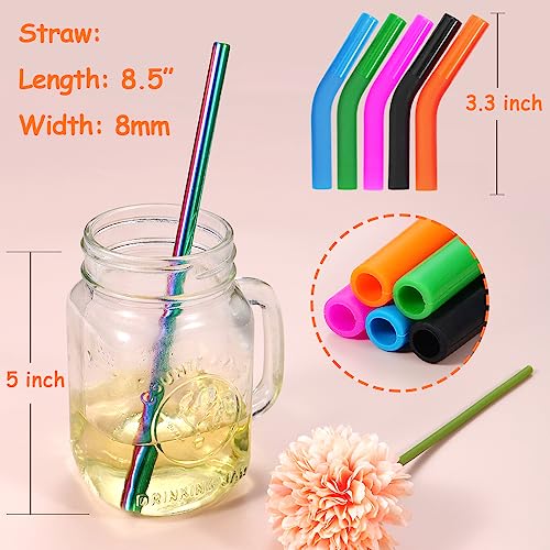 Reusable Stainless Steel Straws Metal Straw with Silicone Tip 5 Pcs 8mm Wide for 20