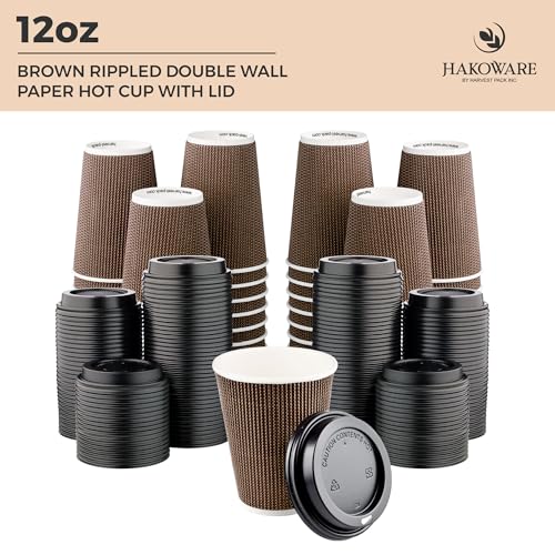 12 oz Disposable Paper Coffee Cups with Lids Insulated Double (400 Count)