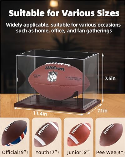 Full Size Acrylic Football Display Case Solid Wood Base