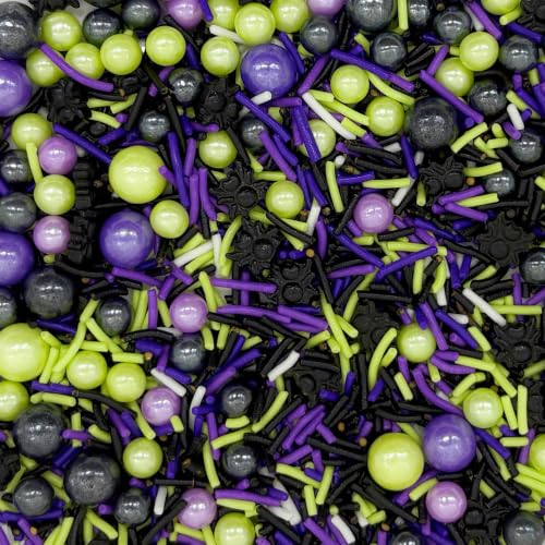 Green & Purple & Black Spider Themed Sprinkles Mixed Style Edible Cake Decorations Cupcake Toppers Cookie Perfect for Cakes