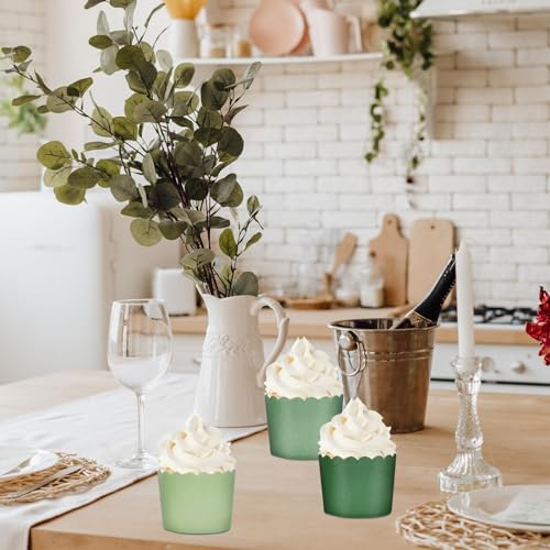 120Pcs Sage Green Paper Baking Cups Scalloped Edge Cupcake Wrappers Gradient Green Cupcake Muffin Cases for Wedding Birthday Baby Shower (120 Count)