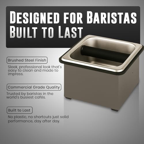 Stainless Steel Espresso Knock Box with Rubber Bar 6x5.5x4in