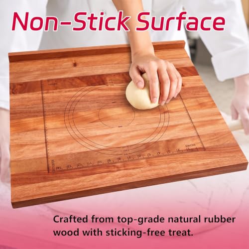 Walnut Pastry Board with Lip for Rolling Dough 24" x 22.8" x 1.5" Large Wooden Cutting Chopping Kneading Board with Engraved Measurements for Counter Tabletop Kitchen