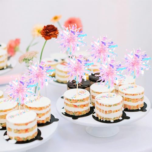 30 PCS Foil Firework Cupcake Toppers Sparkle Tinsel Cupcake Picks Happy Birthday Cake Toppers Drink Stirrers Cocktail Food Fruit Toothpicks for Baby Shower Wedding Party Decorations Supplies Pink (30 Count)