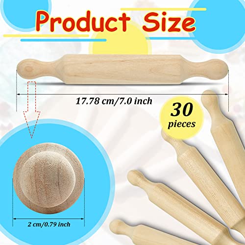 30 Pcs Wooden Mini Rolling Pin Long Kitchen Baking Small Dough Rolling Pin for Children Fondant Pastry Pizza Crafting and Imaginative Play for Halloween and Christmas Presents (30 Count)