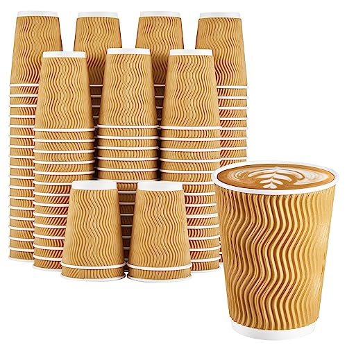 120 Pack 12 oz Disposable Paper Coffee Cups Insulated Champagne (120 Count)