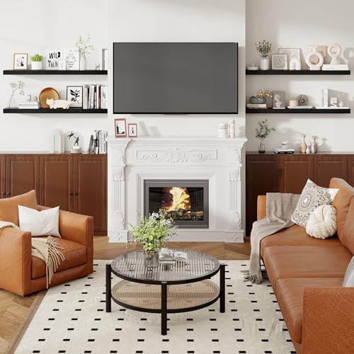 48 Inch Floating Shelves for Wall 8 Inch Deep Black Shelves Set of 2 (2 Count)