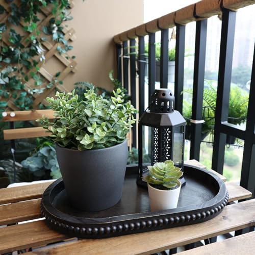 Vintage Black Oval Wood Decorative Ottoman Tray for Coffee Table