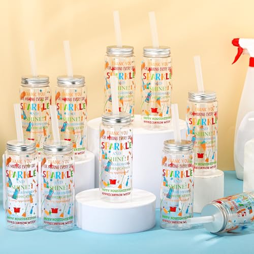 12 Pcs Housekeeping Week Gift 14.2oz Thank You Gifts Inspirational Tumbler with Lid and Straw Plastic Reusable Tumbler Bulk Cold Drinking Cup for Women Men Coworker Stuff (12 Count)