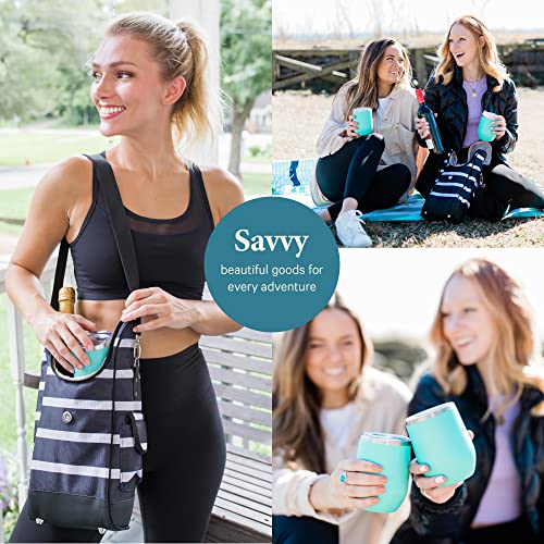 Savvy Outdoors Insulated Wine Tote Bag with Stemless Glasses & Exterior Pouch